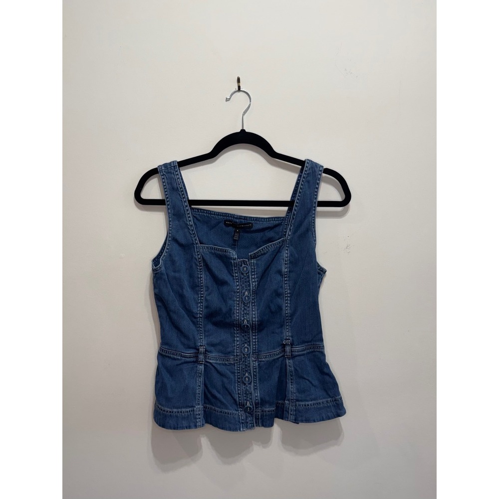 White House Black Market Denim Corset Peplum Top Blue Button Front Tank Size 6